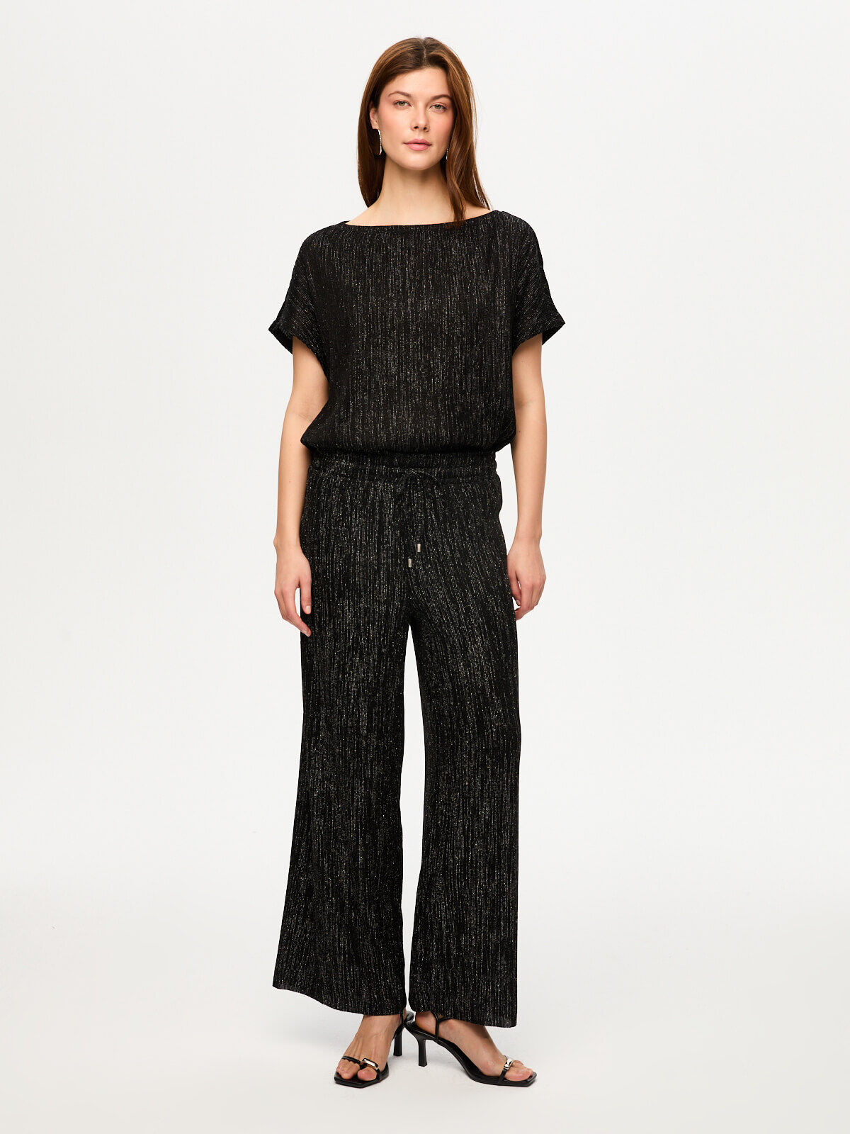 Kendinden Simli Dokulu Örme Wide Leg Fit Pantolon S26PNT026