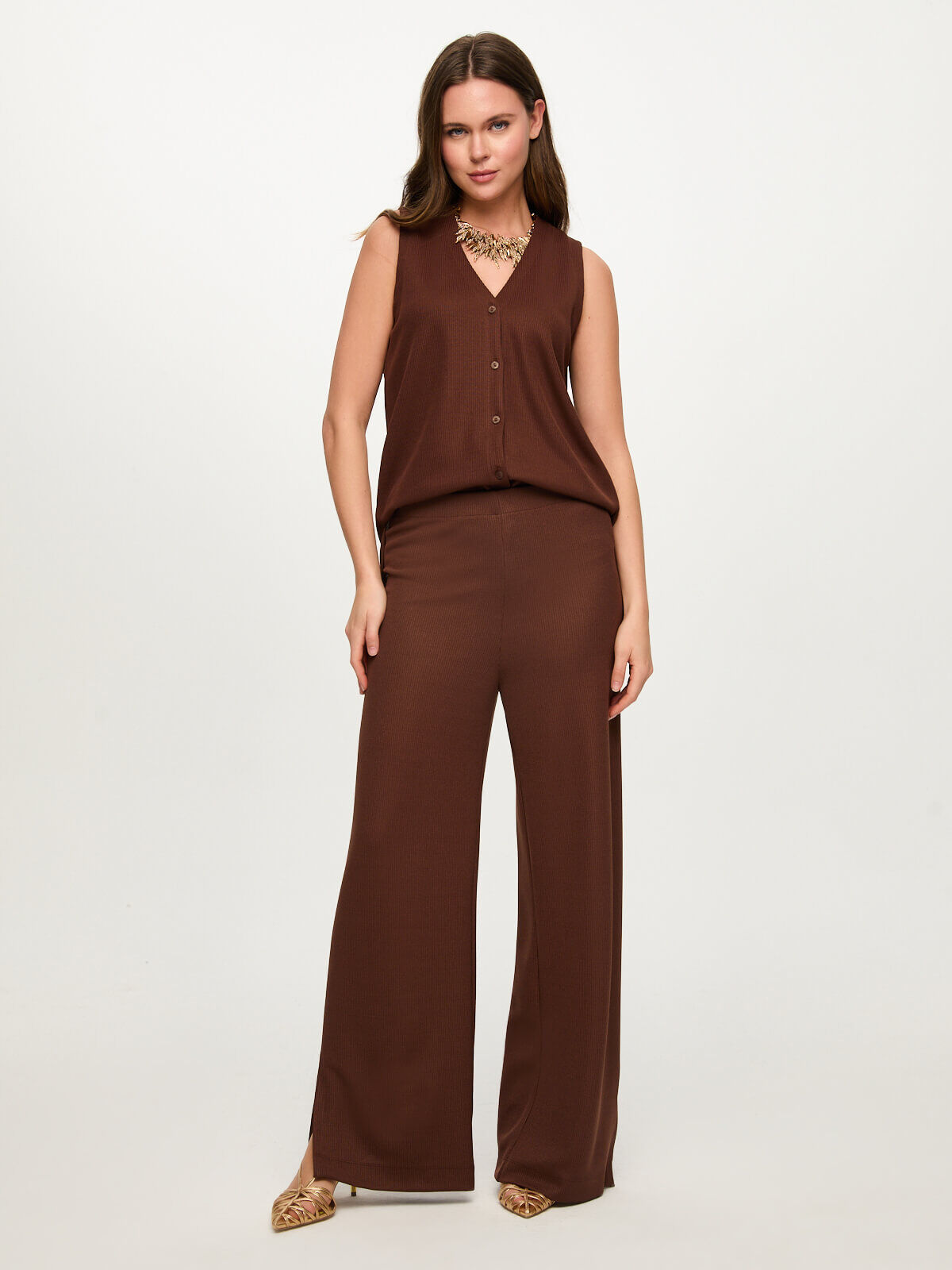 Beli Lastikli Triko Görünümlü Wide Leg Fit Pantolon S26PNT032