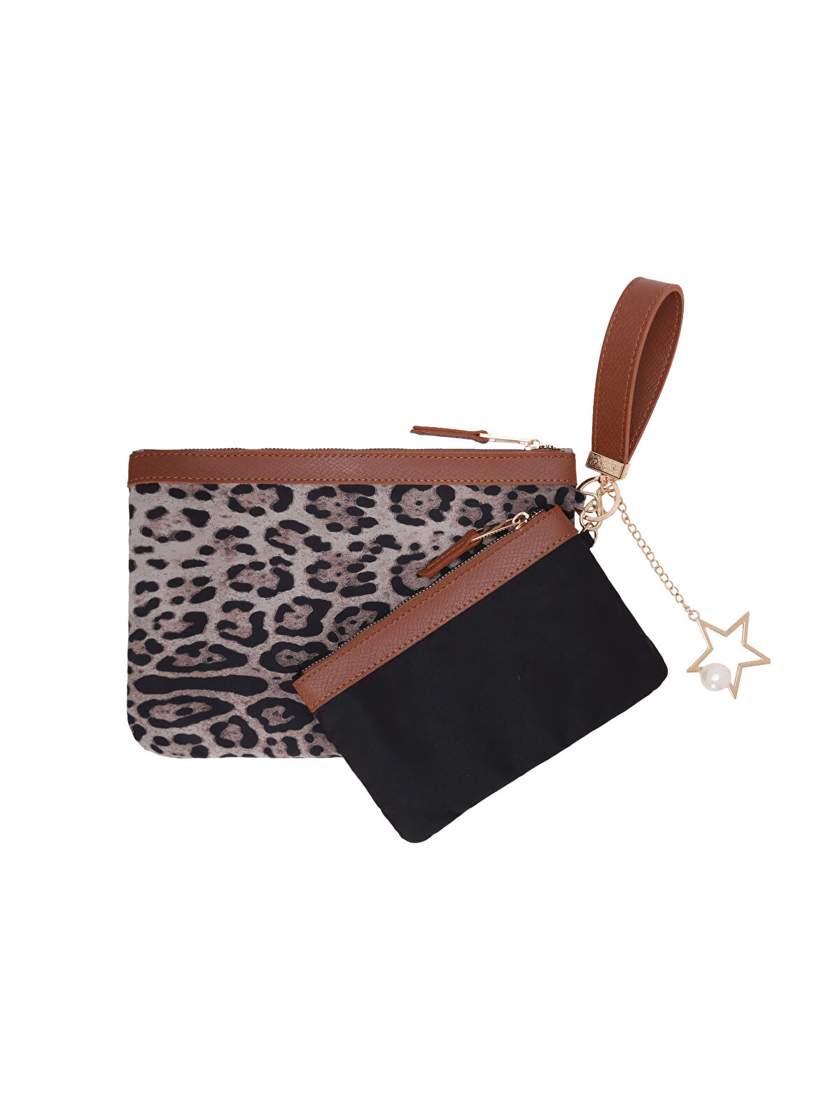 Leopar ve Metal Aksesuarlı Çanta Seti W27CNT012