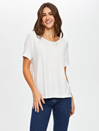 Yuvarlak Yaka Düşük Kollu T-Shirt B00003-1