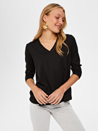 V Yaka Uzun Kol T-Shirt B00012