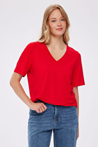 V Yaka Kısa Kol T-Shirt W27TSH001