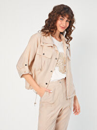 Cep Ve Kordon Detaylı Casual Form Tenselli Ceket 68255