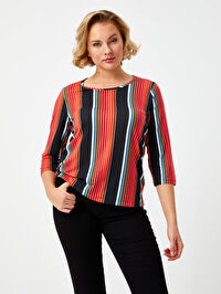 Çizgili Yuvarlak Yaka 3/4 Kol T-Shirt 68669