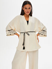 Resort Zigzag Baskılı Müslin Kimono 68802