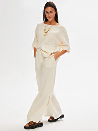 Resort Yanları Yırtmaçlı Wide Leg Müslin Pantolon 68807