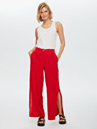 Resort Yanları Yırtmaçlı Wide Leg Müslin Pantolon 68807