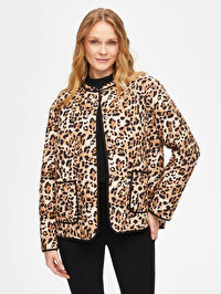 Leopar Desen Kapitone Ceket 69208
