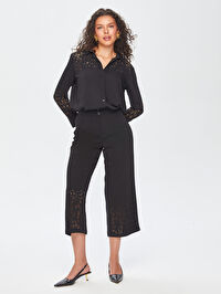 Paçası Delik İşli Wide Leg Fit Pantolon 69467