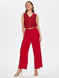 Wide Leg Fit Şık Krep Pantolon 69473