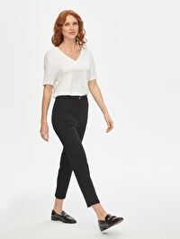 Önü Dikişli Slım Fit Diagonal Doku Örme Pantolon 69485