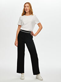 Relax Çizgili Ribana Detaylı Wide Leg Örme Pantolon 69767