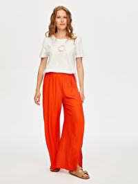 Resort Önü Yırtmaç Detaylı Viskon Keten Wide Leg Fit Pantolon S25PNT047