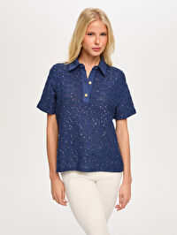 Polo Yaka Payetli Örme Bluz S26BLZ015