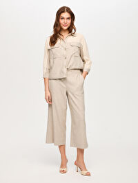 Beli Lastikli Comfort Fit Keten Karışımlı Capri S26CPR009