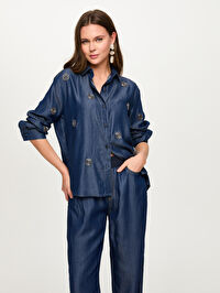 Boncuk Nakış Detaylı Lyocelli Jean Gömlek S26JGM003