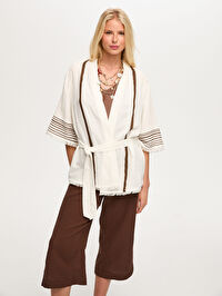 Resort Sırt Taş ve Baskı Detaylı Müslin Kimono S26KMN006