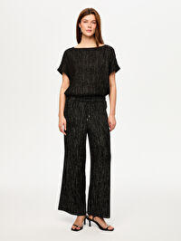 Kendinden Simli Dokulu Örme Wide Leg Fit Pantolon S26PNT026