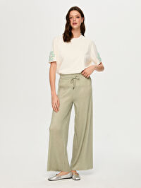 Kendinden Simli Dokulu Örme Wide Leg Fit Pantolon S26PNT026