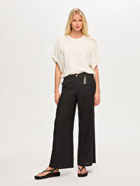 Wide Leg Fit Metal Aksesuarlı Keten Karışımlı Pantolon S26PNT034