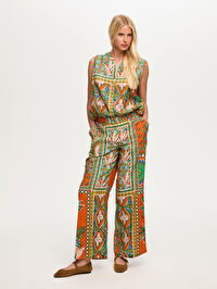 Resort Tropik Desen Wide Leg Fit Viskon Pantolon S26PNT037