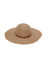 Siperi Saçaklı Camel Geniş Hasır Şapka S26SPB001