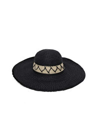 Zigzag Şeritli Camel Geniş Hasır Şapka S26SPB003