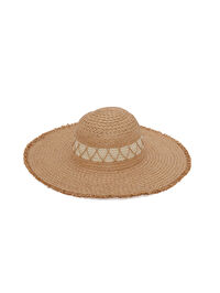 Zigzag Şeritli Camel Geniş Hasır Şapka S26SPB003
