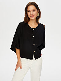 Gold Düğme Detaylı Dökümlü Rayon Bluz W26BLZ006