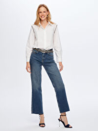 Yanları Trok Taş Detaylı Wıde Leg Fıt Jean Pantolon W26JPN008