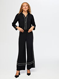 Kontrast Biye Detaylı Wıde Leg Fıt Pantolon W26PNT023