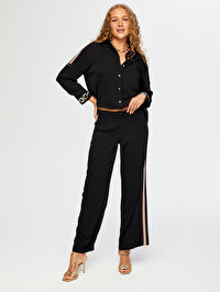 Yanları Şerit Detaylı Wıde Leg Fıt Pantolon W26PNT025