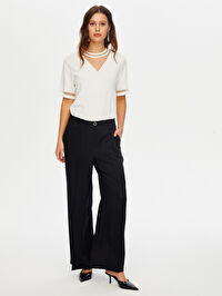 Beli Kemer Detaylı Wide Leg Fit Tenselli Pantolon W26PNT028