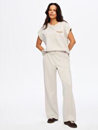 Relax Kemeri Çapraz Dikiş Detaylı Wide Leg Fit Örme Pantolon W26PNT032