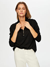 Yarım Fermuarlı Triko Görünümlü Sweatshirt W26SWT001