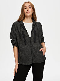 Fermuar Detaylı Kapüşon Waffle Örme Sweatshirt W26SWT005