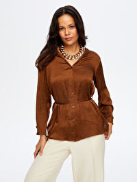 Beli Kuşaklı Kapüşonlu Krinkıl Saten Tunik W26TNK016