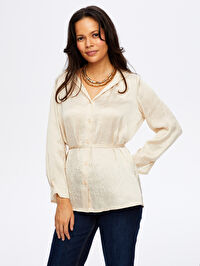 Beli Kuşaklı Kapüşonlu Krinkıl Saten Tunik W26TNK016