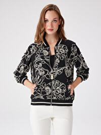 Çiçek Desen Nakışlı Bomber Ceket W27BMB002