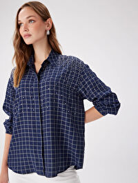 Taş Süslemeli Kareli Rayon Pamuk Gömlek W27GML023