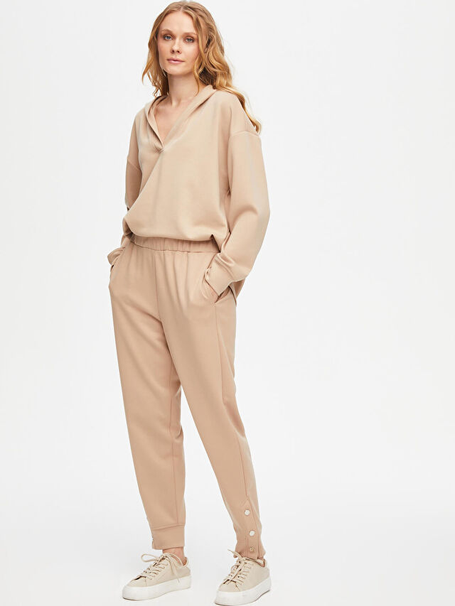 Paçası Çıtçıt Detaylı Comfort Fıt Örme Pantolon 69495